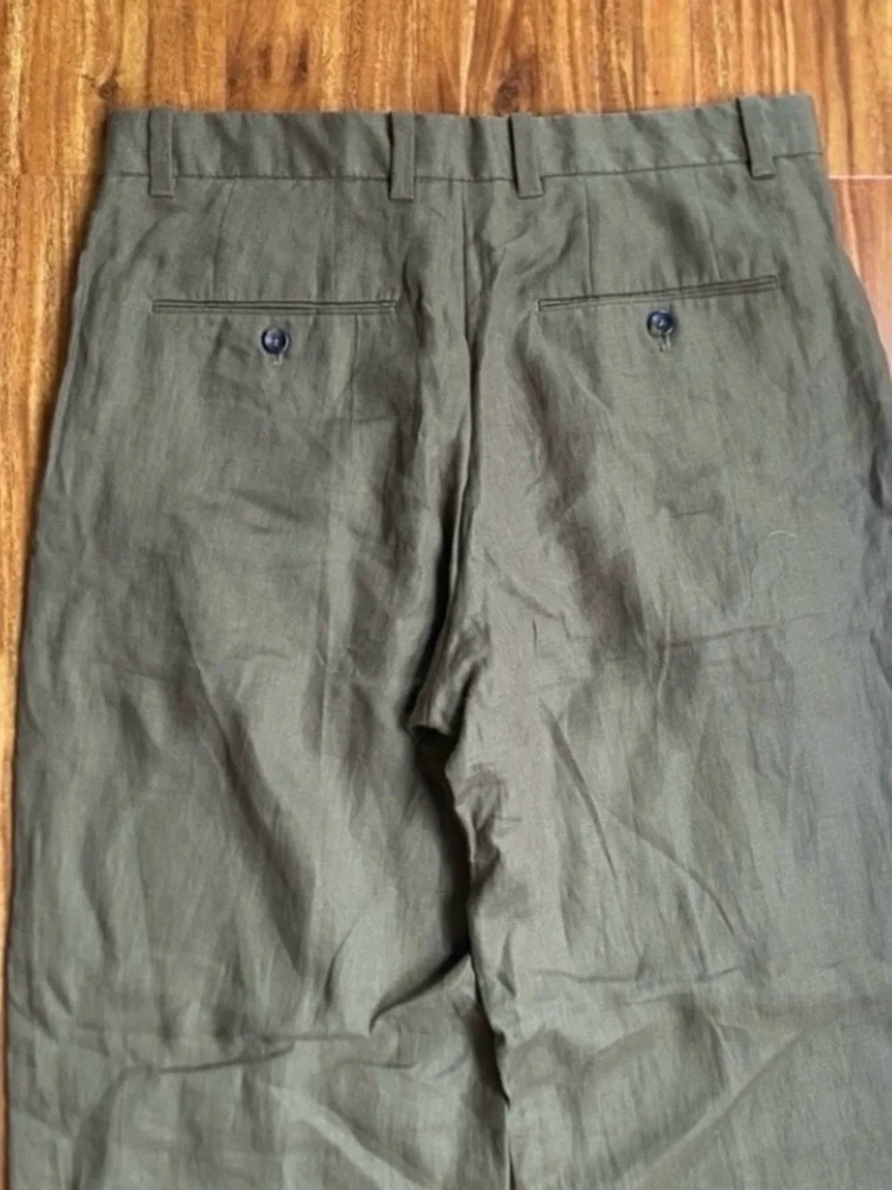 NWT Mango Womens Olive 100% Linen High Waist Straight Pant Size 32 Minimalist
